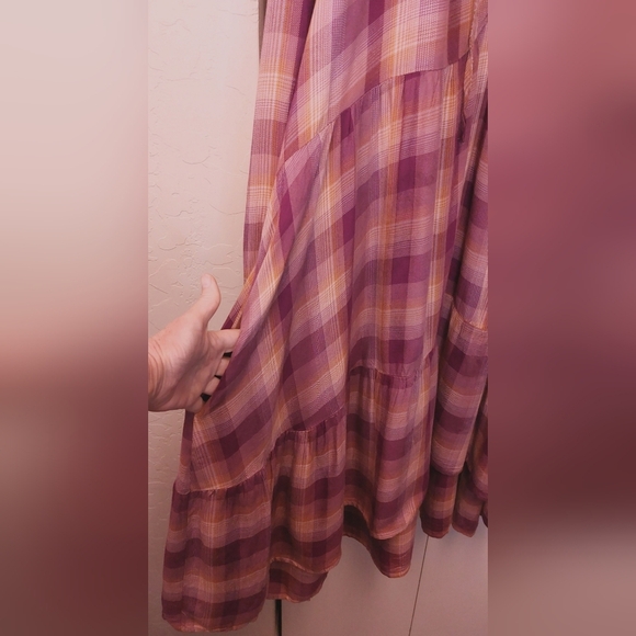Terra & Sky Tiered Peasant Dress Size 2X Plum Plaid Pockets Business Casual Boho - Picture 4 of 13